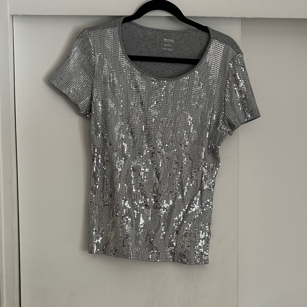 MICHAEL Michael Kors Shimmering Silver Sequin Tee